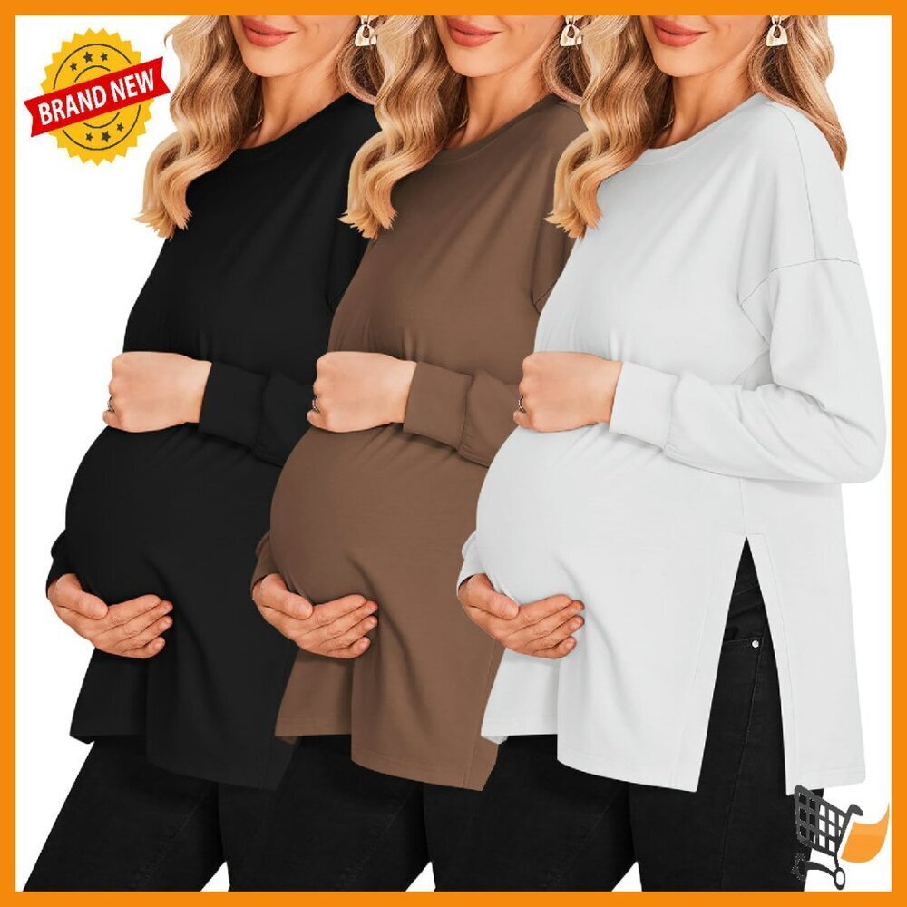 Maternity Long Sleeve Tees 3-Pack Side Ruched Workout Tops Soft Material
